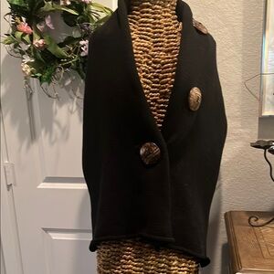Elegant Black woven Sweater wrap with Button Accents